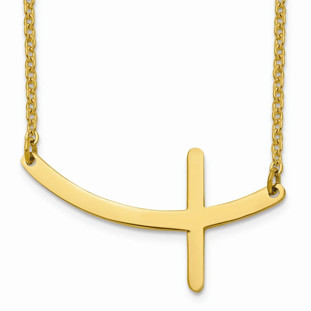 Stainless Steel Yellow IP-plated Sideways Cross 18in Necklace with Lobster Clasp B287146