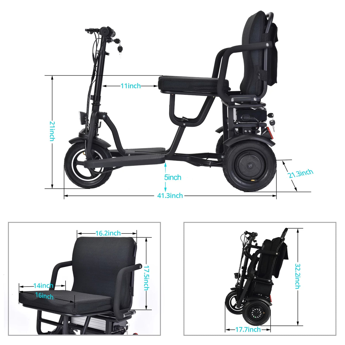 Foldable 3 Wheel Mobility Scooter with Lithium Battery G584