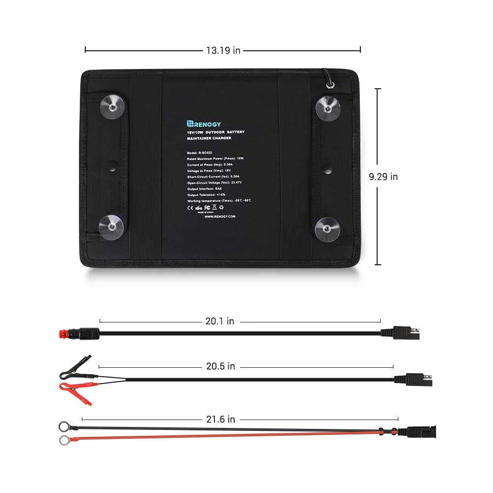 5W Outdoor Battery Charger Maintainer Trickle Charger with Lighter Plug, Alligator Clips, and Battery Cables L7337