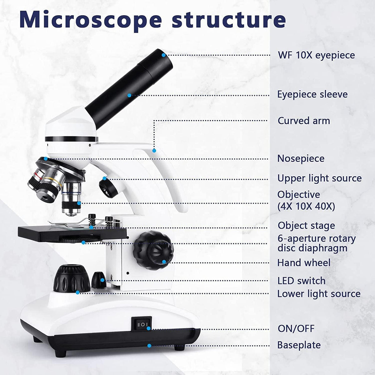 Cordless Biological Compound Monocular Microscope with Slides Set and Phone Adapter Z72946