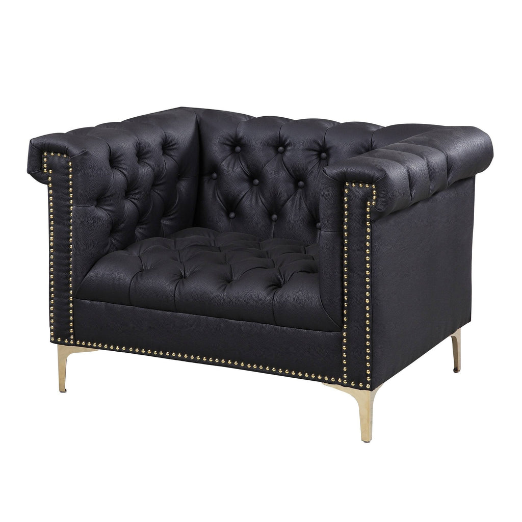 Black PU Leather Button Tufted Club Chair D8101