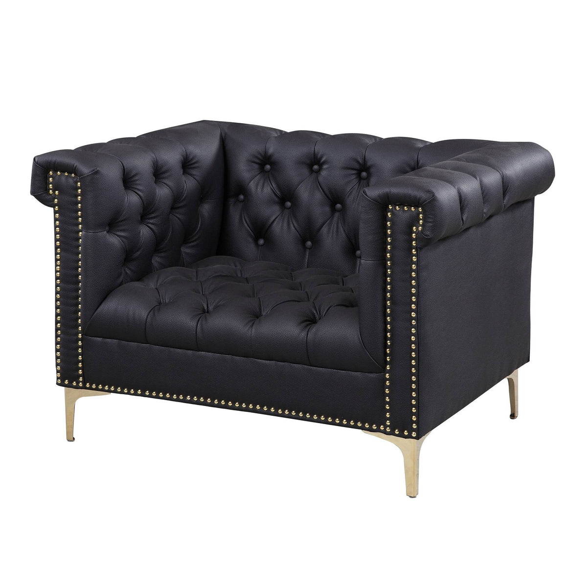 Black PU Leather Button Tufted Club Chair D8101