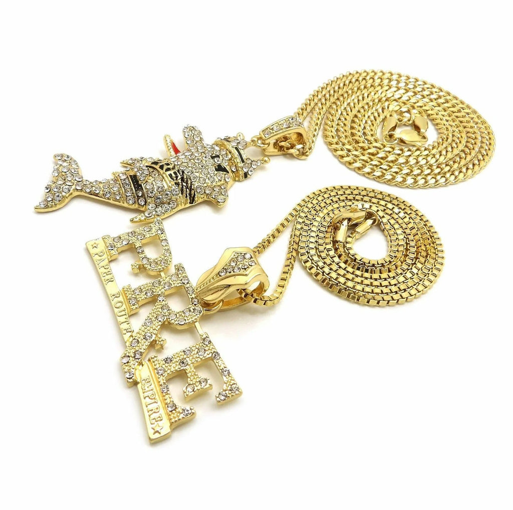Iced Gold Plated Cubic Zirconia Pendant & Cuban Chain Necklace B9700