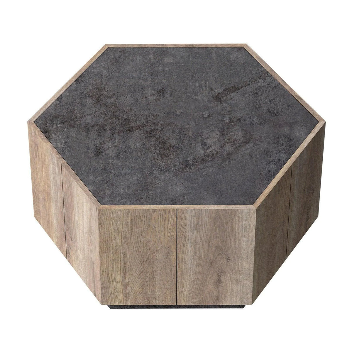 Hexagonal Coffee Table with 2 Drawers, Textured Black Warm Oak R952257
