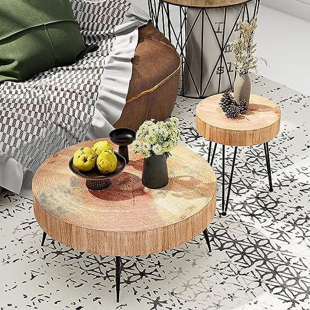 Round Nesting Coffee Table Set with Wood Radial Pattern J9518