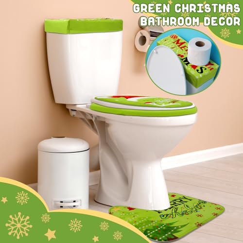 4 Pcs Christmas Green Toilet Seat Cover Set P325463