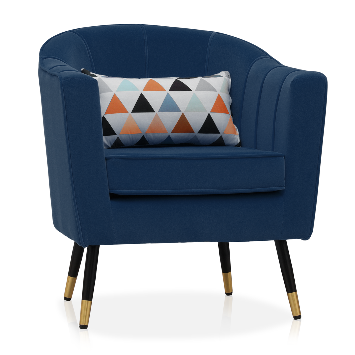 Navy Blue Upholstered Barrel Chair with Pillow Z155