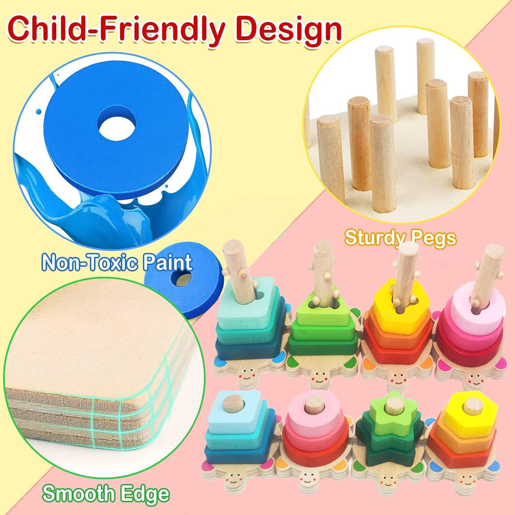 Wooden Shape Sorter and Stacking Toys, 8PCS Toddler Montessori Geometric Block Puzzle P853222