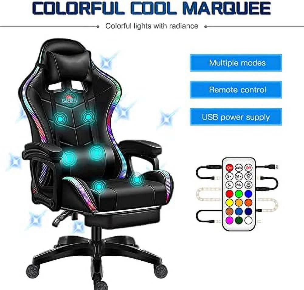 RGB Gaming Chair with Massage and Footrest J5994