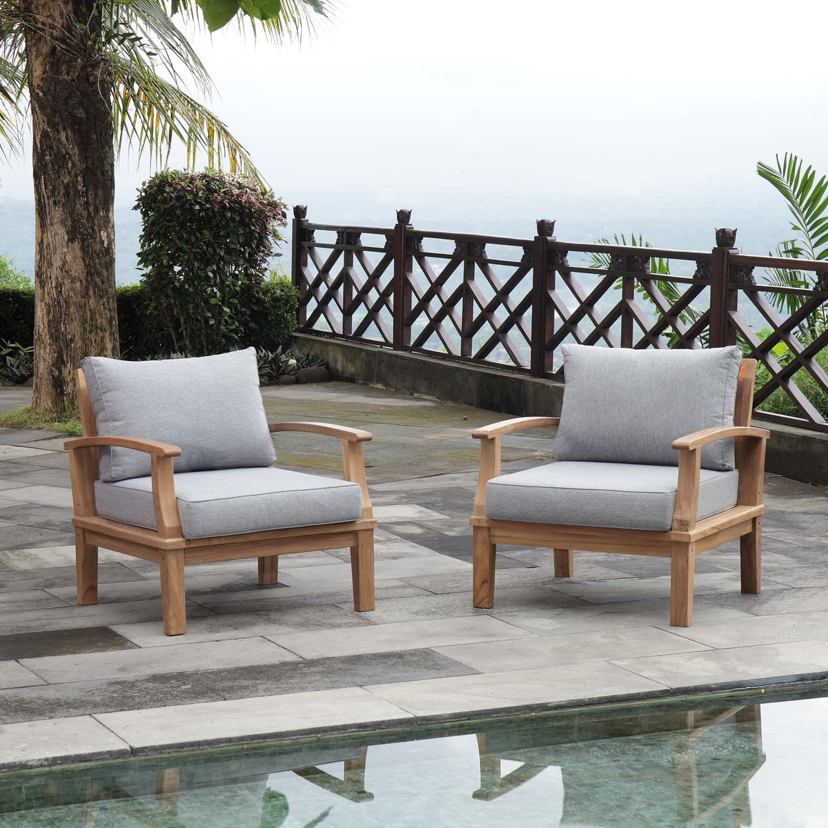 2 Piece Outdoor Patio Teak Set E679112