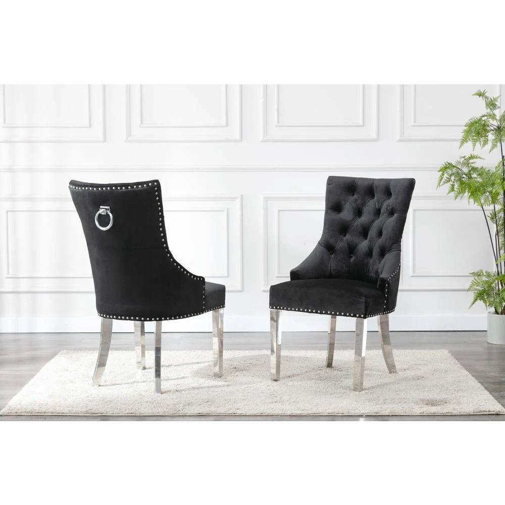 5pc Glass Dining Set with Velvet Chairs G43869