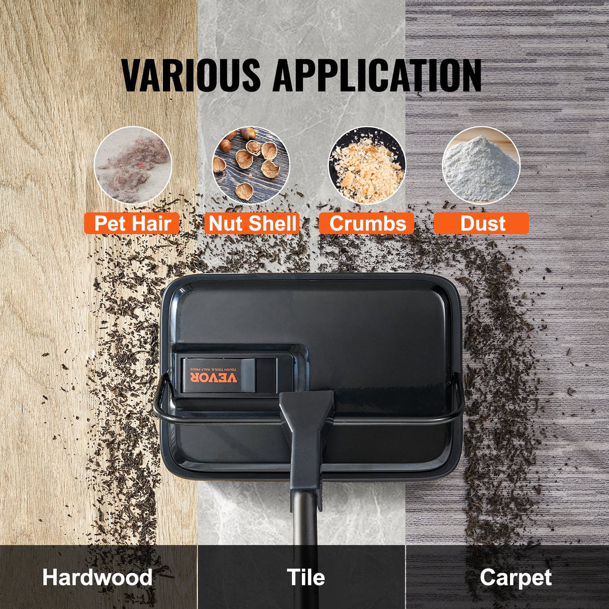 Carpet Sweeper Manual 7.87 in Non Electric Horsehair Black U4905