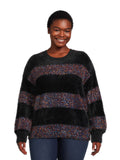 Metallic Stripe Pullover Sweater with Long Sleeves D8114