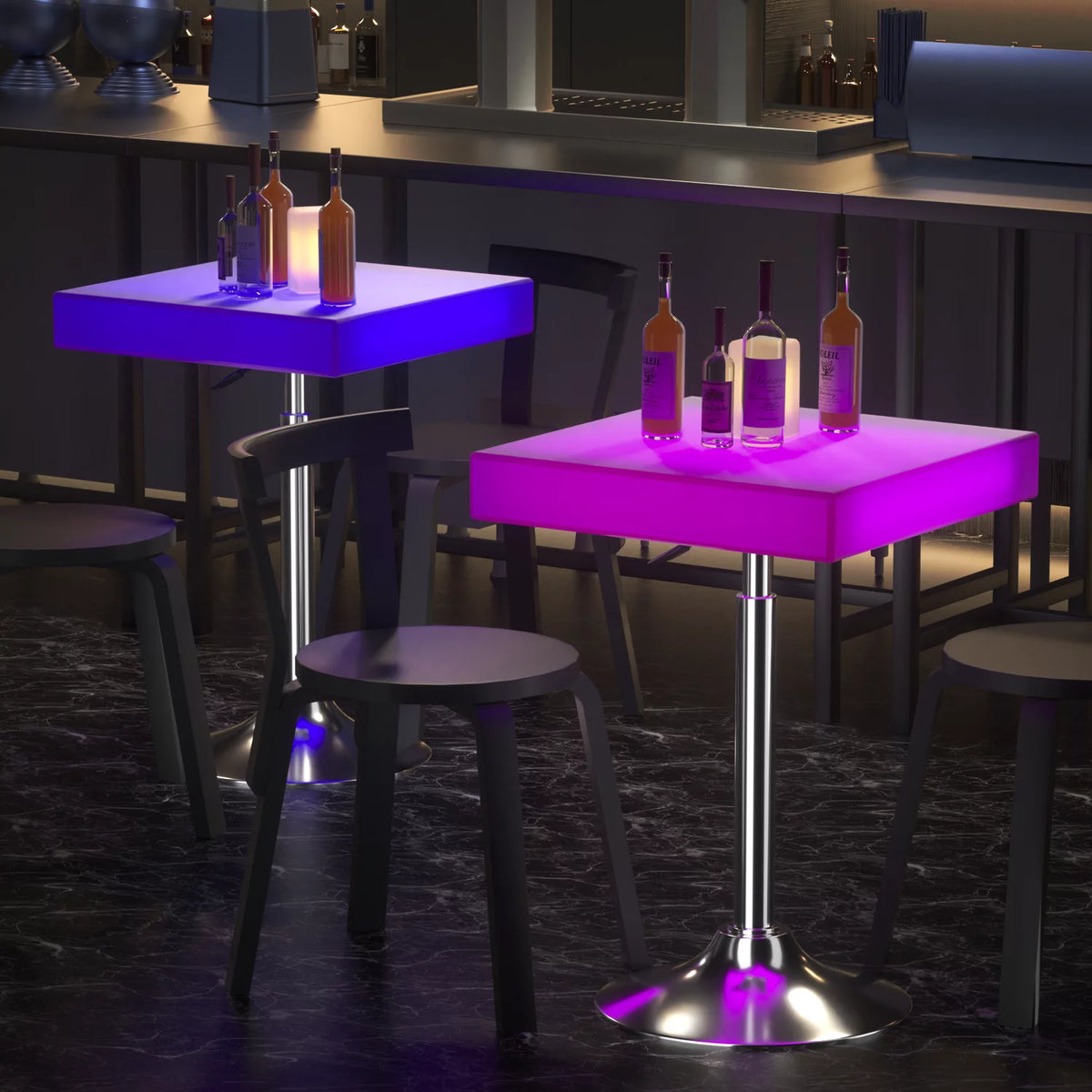 Set of 3 LED Light Up Square Bar Table + Stools Y34695