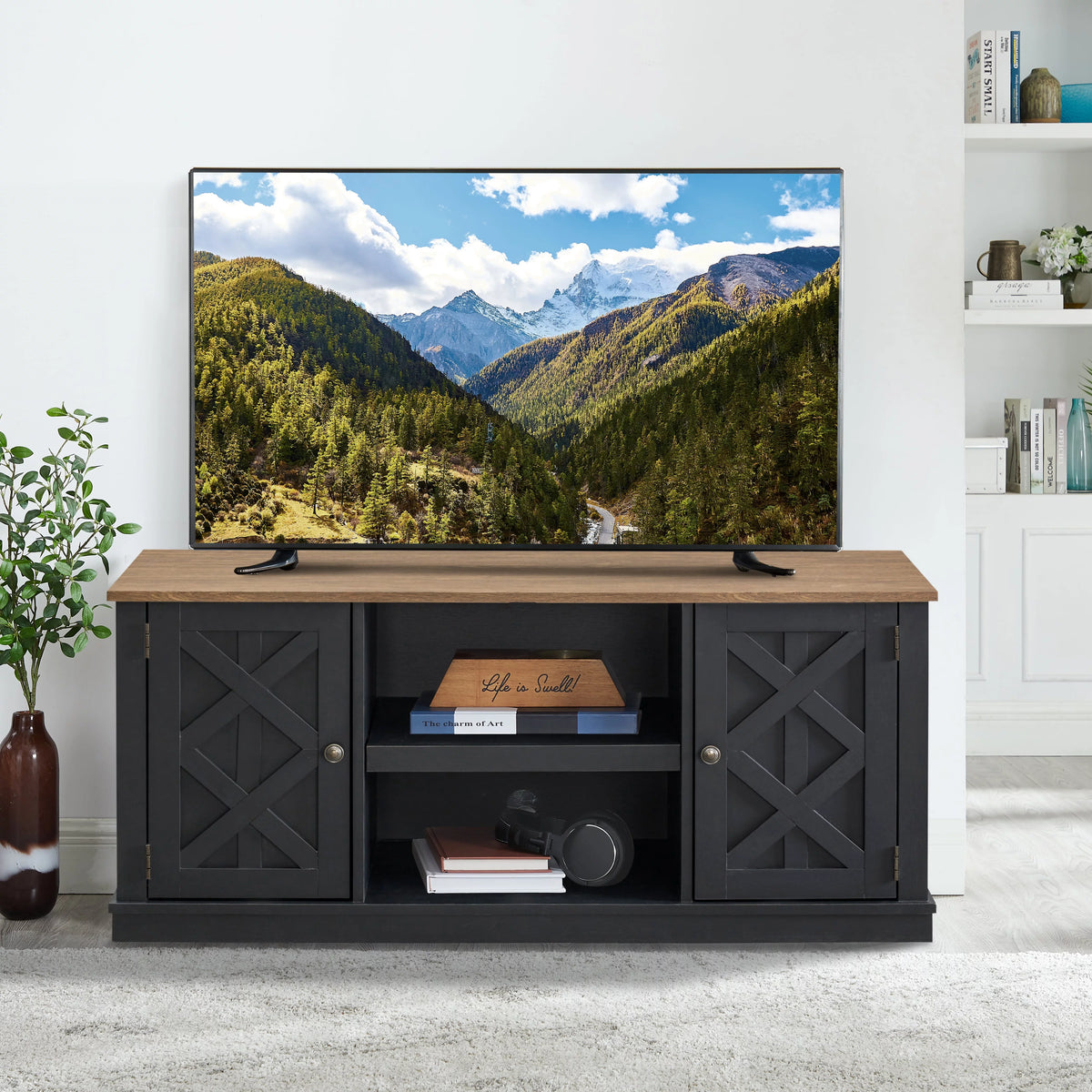 Charcoal TV Stand Console Entertainment Center M332