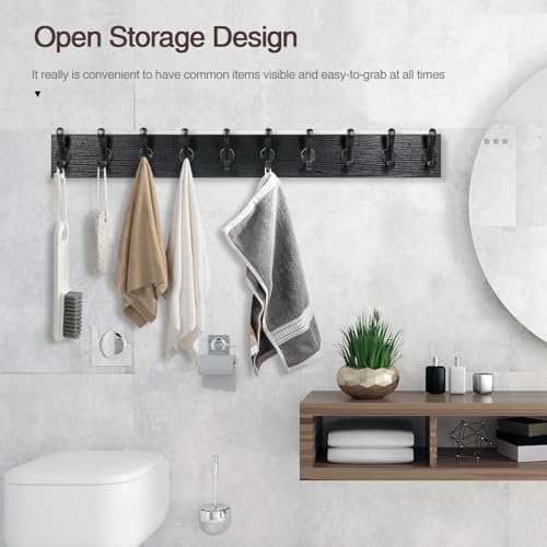 Rustic Wall Mount Coat Rack with 10 Hooks Y683861
