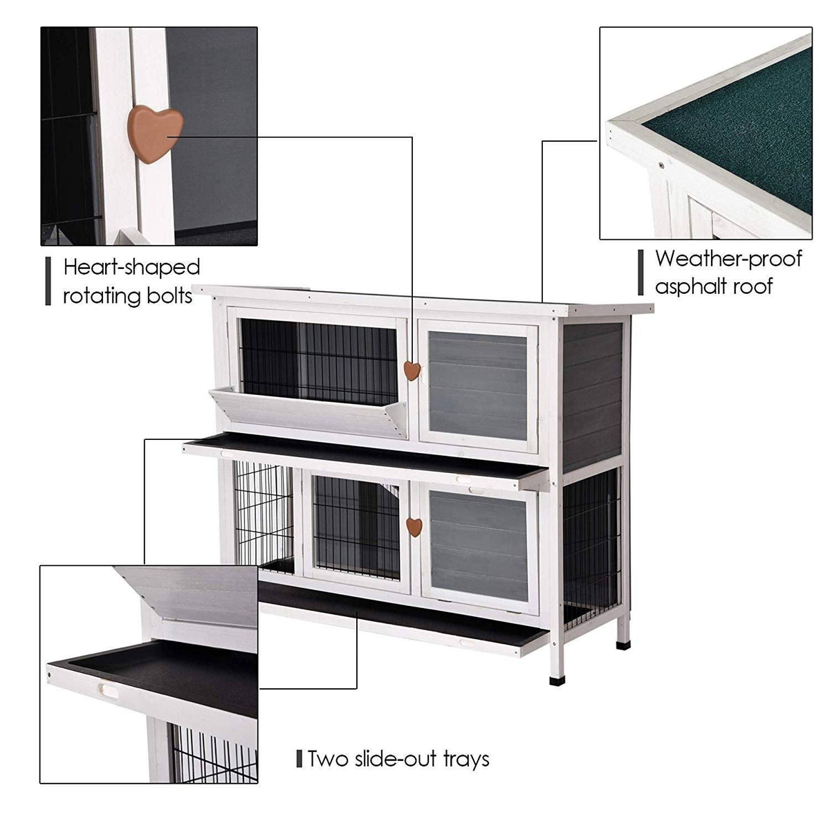 Grey 2 Story Wooden Rabbit Hutch with Ladder T788502