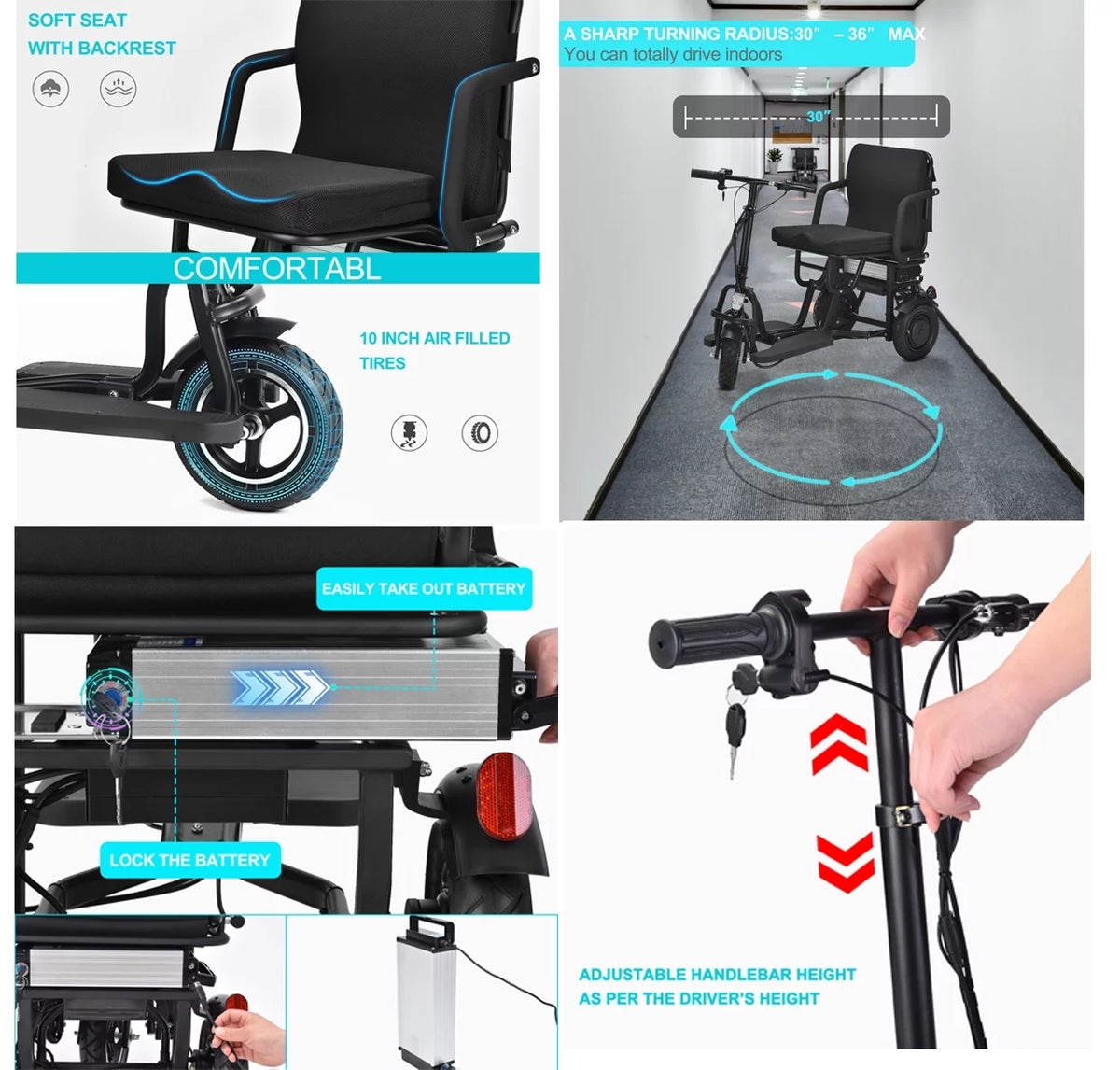 Foldable 3 Wheel Mobility Scooter with Lithium Battery G584