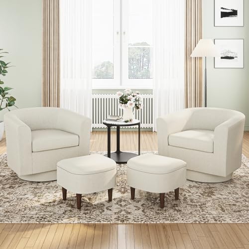 Beige Upholstered Swivel Accent Chair with Ottoman T866024