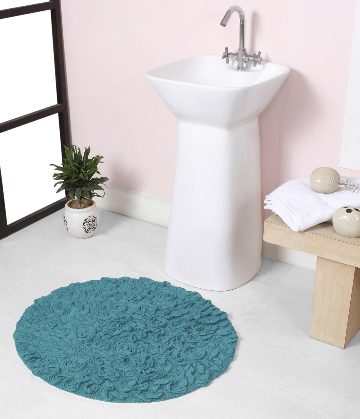 Blue 22" Round Cotton Bathroom Rug M925121