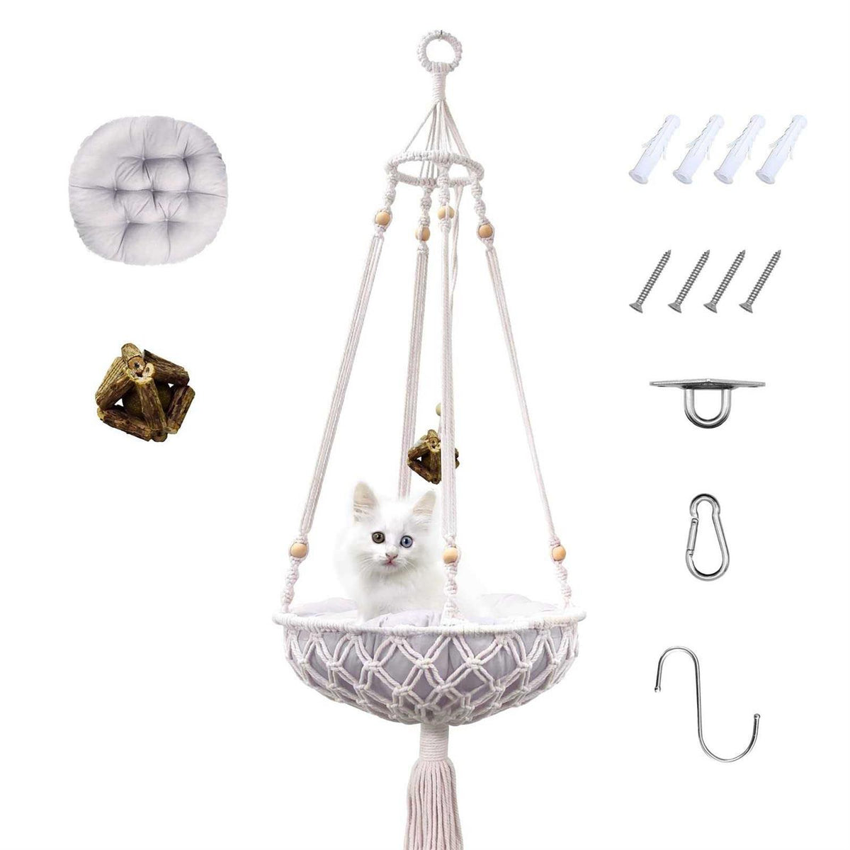 Handwoven Macrame Cat Swing with Hanging Kit A157