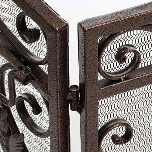 Black Gold Finish Floral Iron Fireplace Screen J10169
