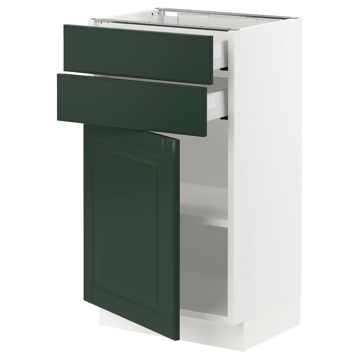 White Bodbyn Dark Green Base Cabinet with Door and 2 Drawers S49921
