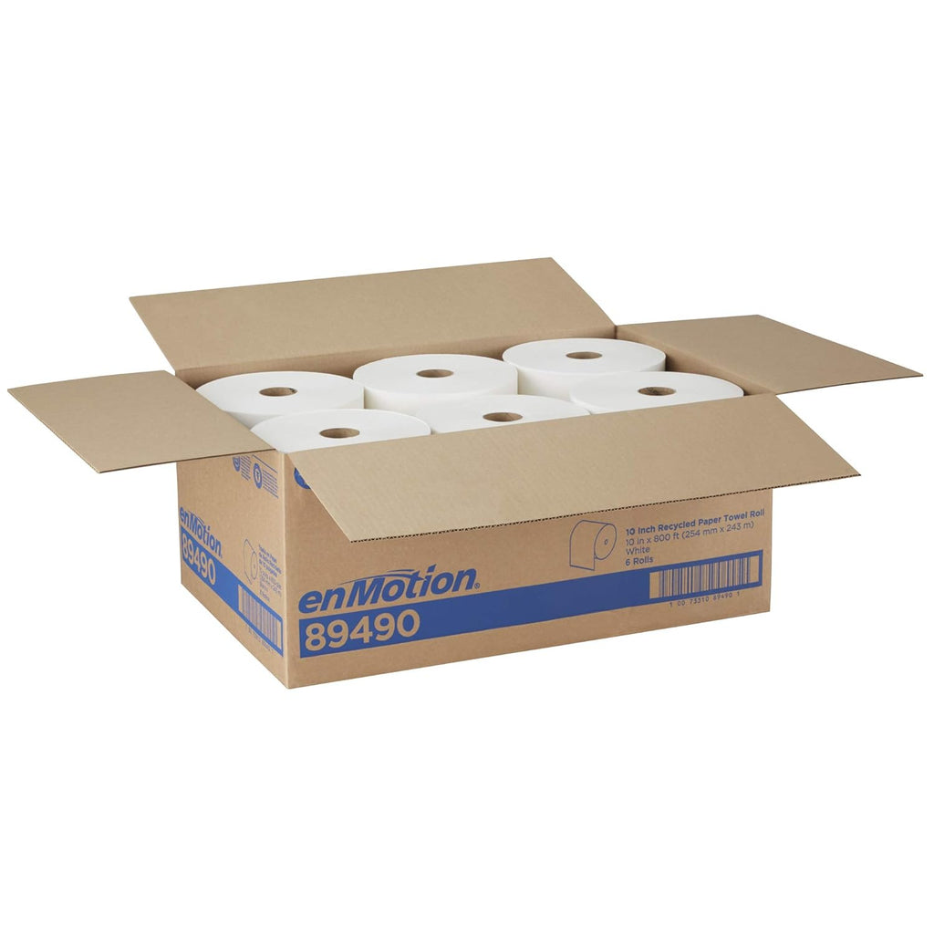 White Recycled Paper Towel Roll, 800 Feet, 6 Rolls Per Case S63271