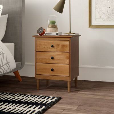 Solid Wood 3 Drawer Nightstand Caramel P34742