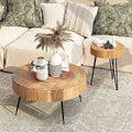 Round Nesting Coffee Table Set with Wood Radial Pattern J9518