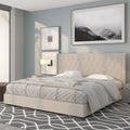 King Size Tufted Upholstered Platform Bed in Beige Fabric K71497