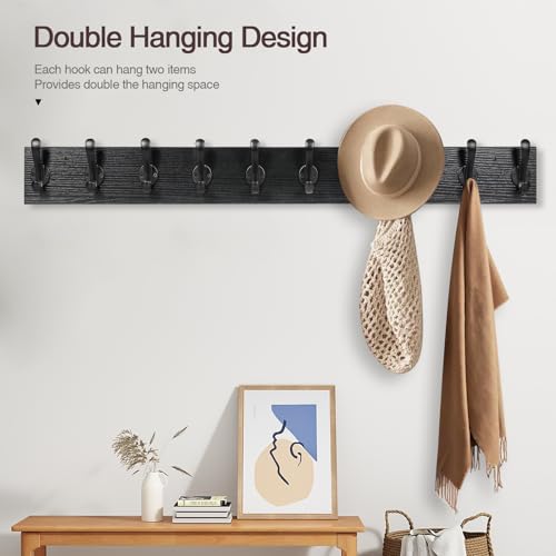 Rustic Wall Mount Coat Rack with 10 Hooks Y683861