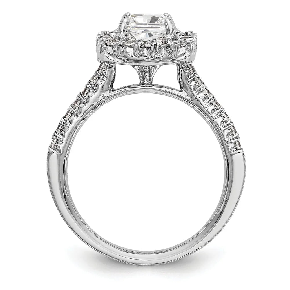 14K White Gold Ring Band Engagement Semi Mount Asscher (4 Prong) Octagon Emerald Diamond, Lab Grown Round, Size 9 A4189