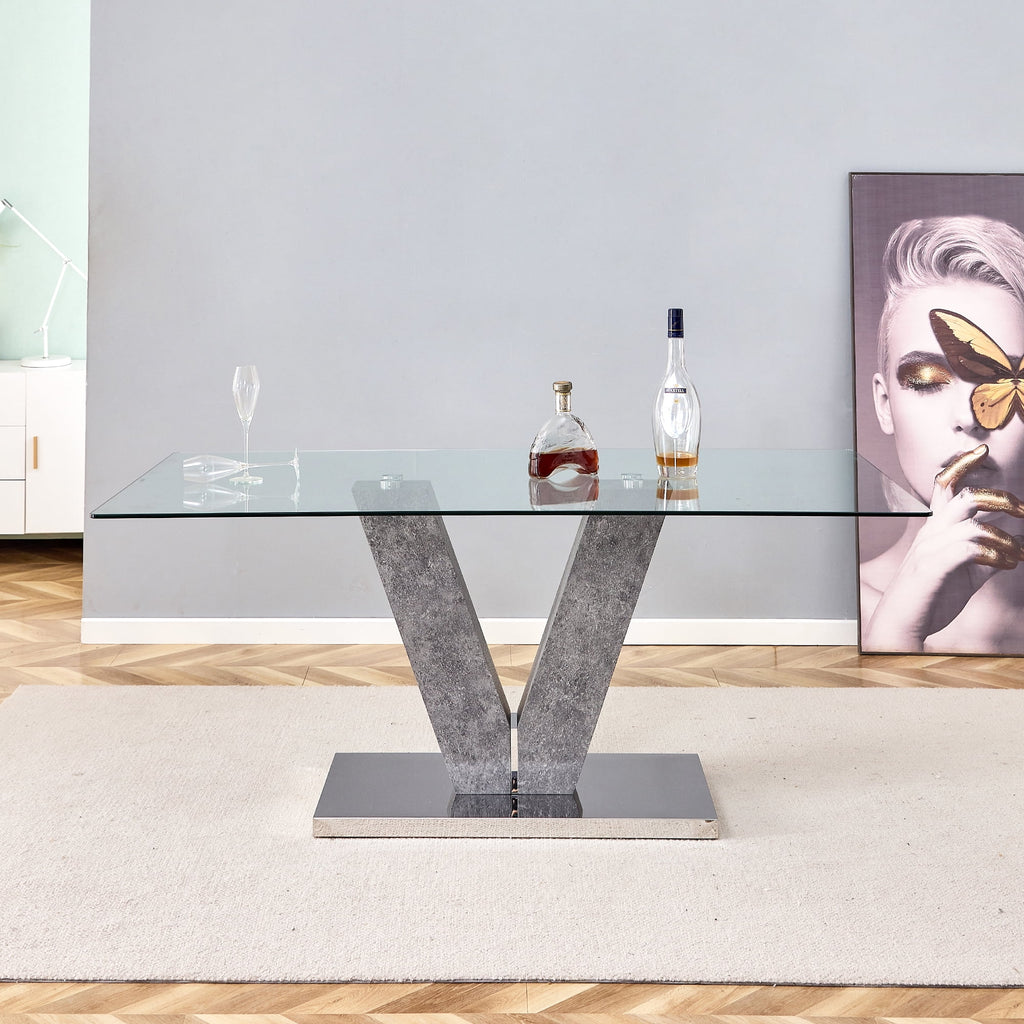 Modern Minimalist Rectangular Glass Dining Table for 6-8 F584612