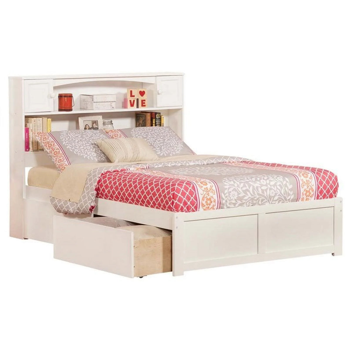 White Hardwood Storage Platform Bed L739