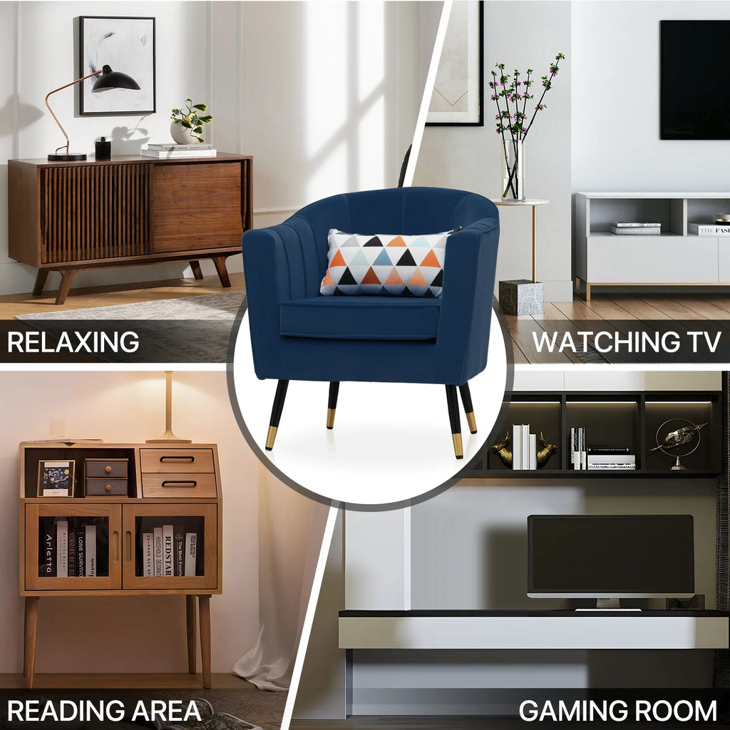 Navy Blue Upholstered Barrel Chair with Pillow Z155