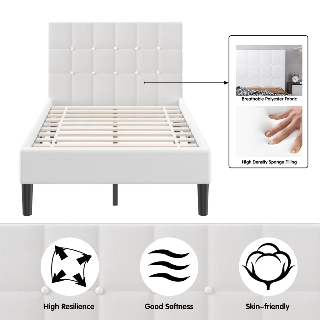 Twin Upholstered Bed Frame with Tufted Headboard Beige D136996