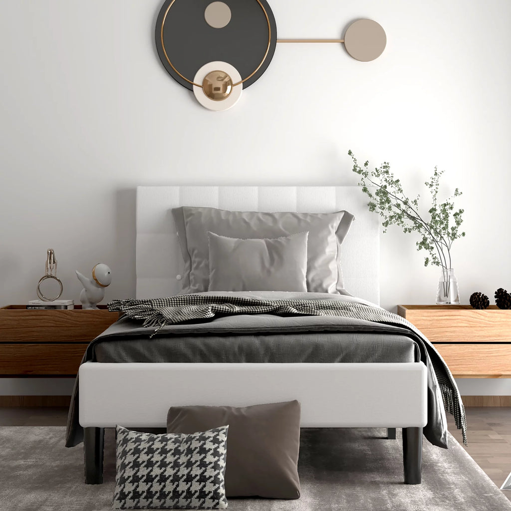 Twin Upholstered Bed Frame with Tufted Headboard Beige D136996