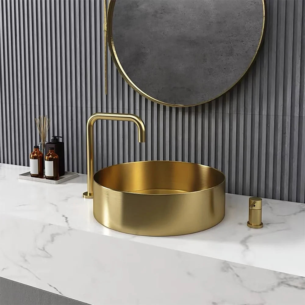 Gold Round Stainless Steel Vessel Sink C17235