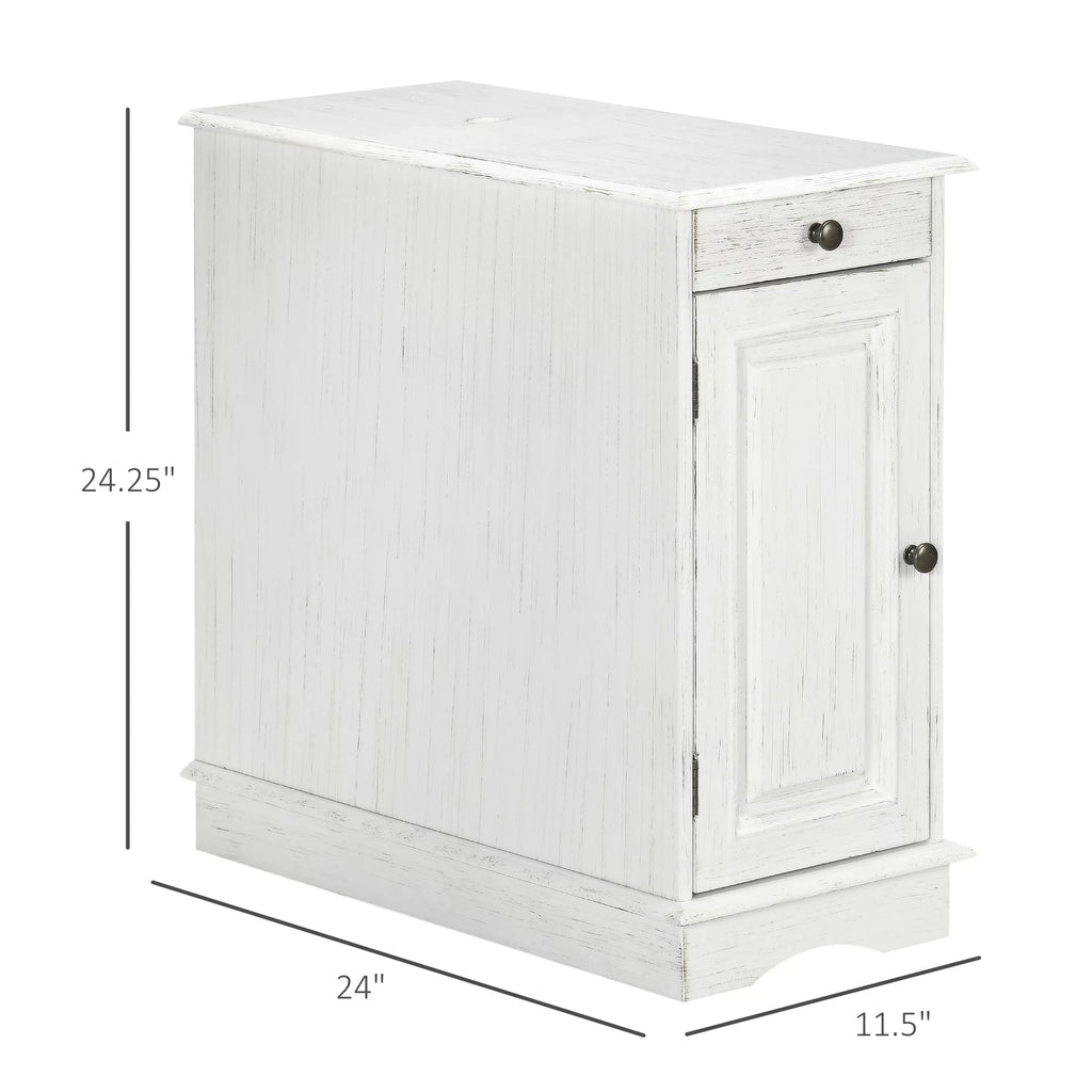 White Side Table with Drawer and Cabinet W8766