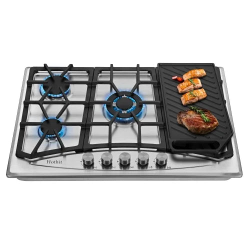 30" 5 Burner Built-in Stainless Steel Gas Cooktop with Griddle R68905