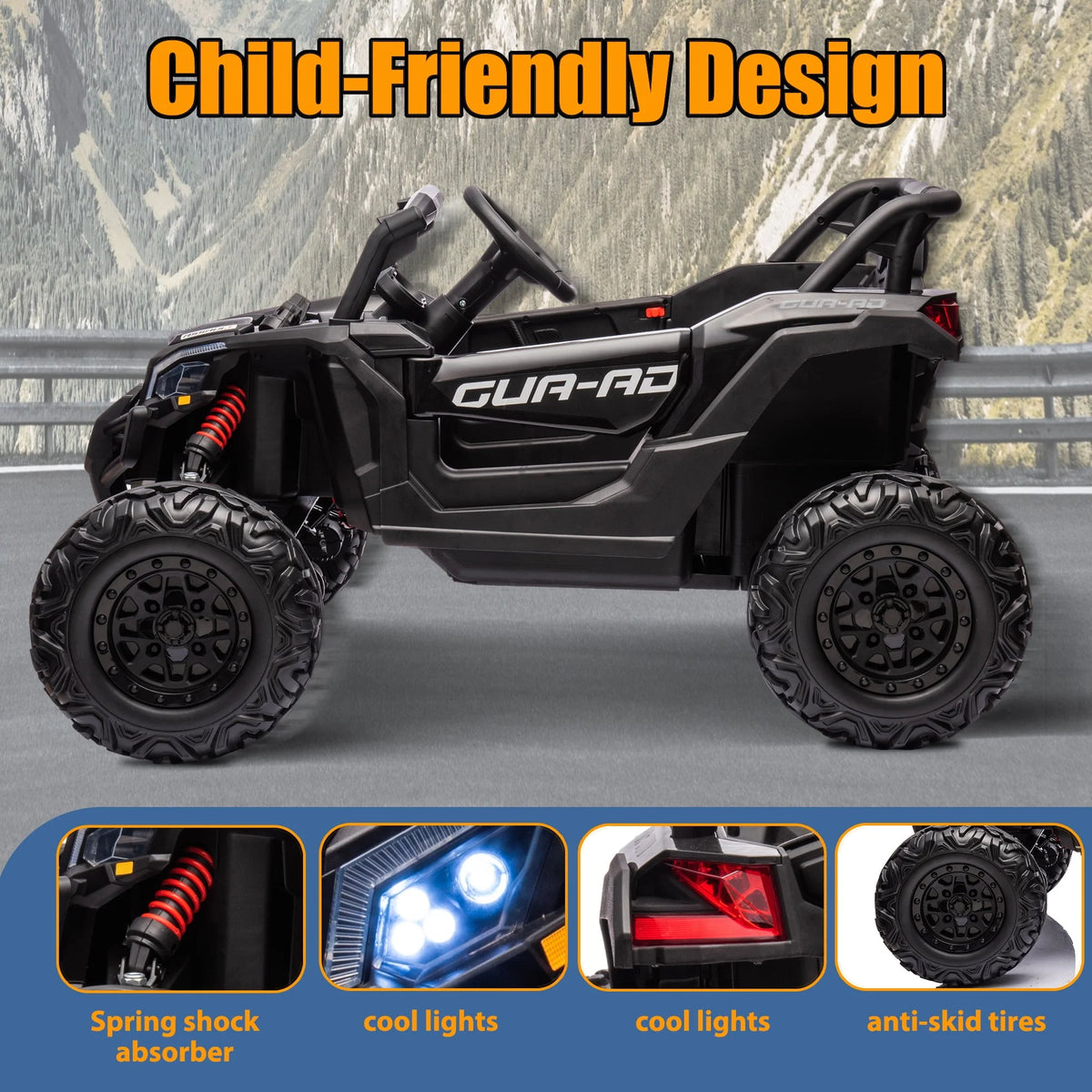 24V Ride On Truck Car with Parent Remote Control, Black Y619488