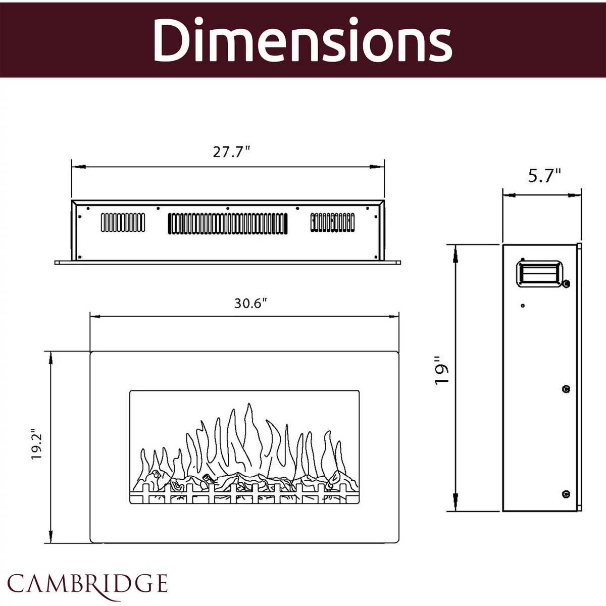 30" Wall-Mount Electronic Fireplace with Flat Panel and Crystal Rocks T6293