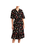 Black Ruffled Floral Flutter Sleeve Fit + Flare Dress N96121