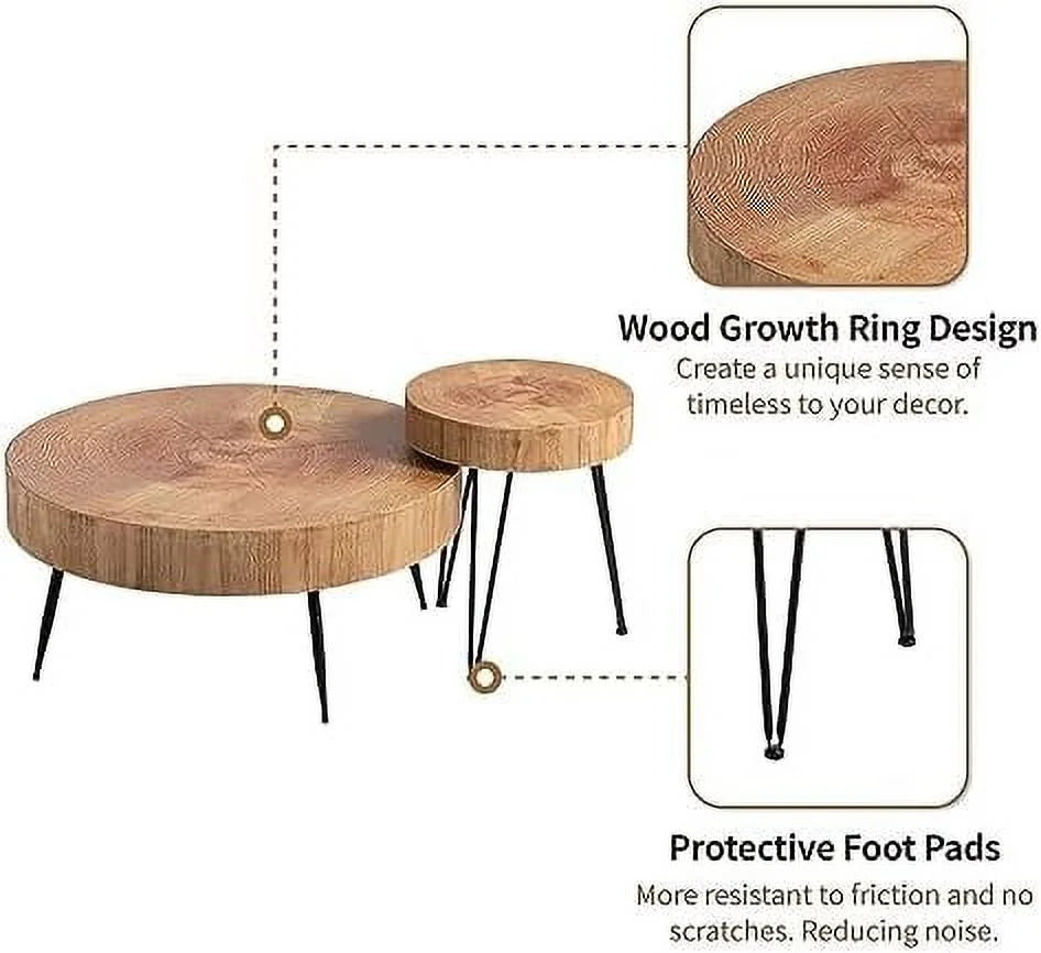 Round Nesting Coffee Table Set with Wood Radial Pattern J9518