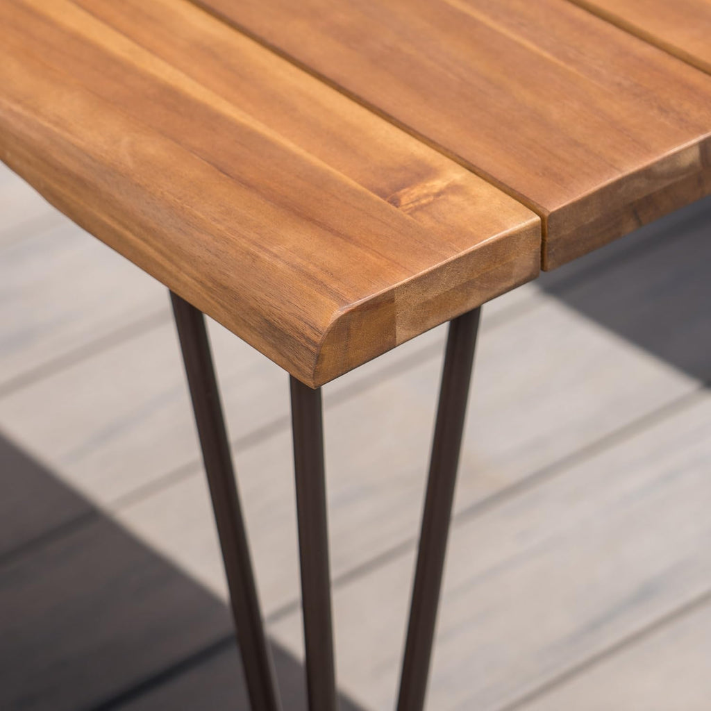 Teak Finish Acacia Wood Coffee Table with Iron Frame T64596
