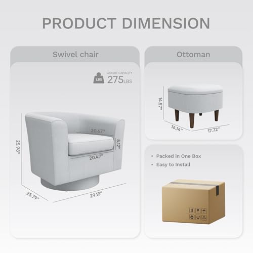 Beige Upholstered Swivel Accent Chair with Ottoman T866024