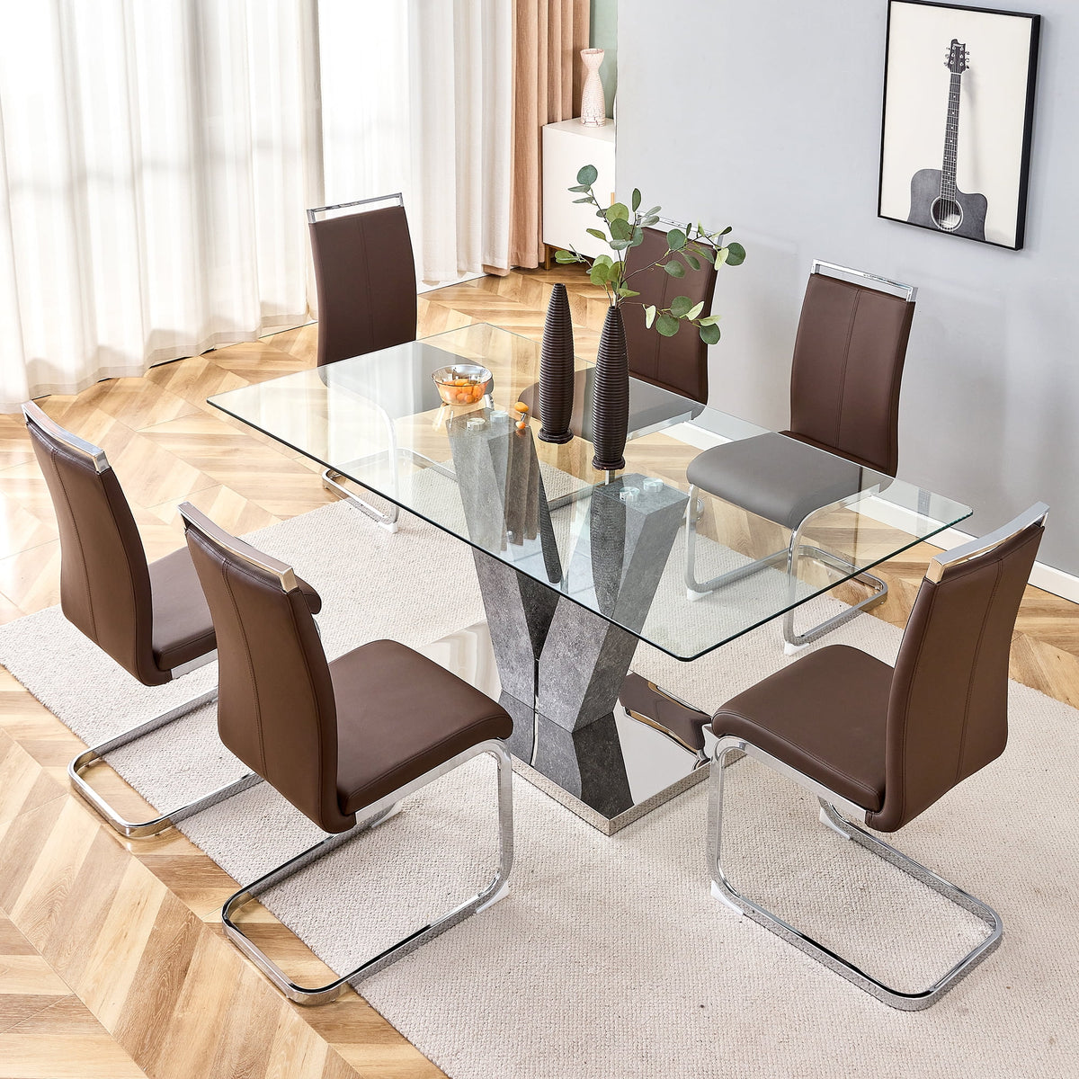 Modern Minimalist Rectangular Glass Dining Table for 6-8 F584612