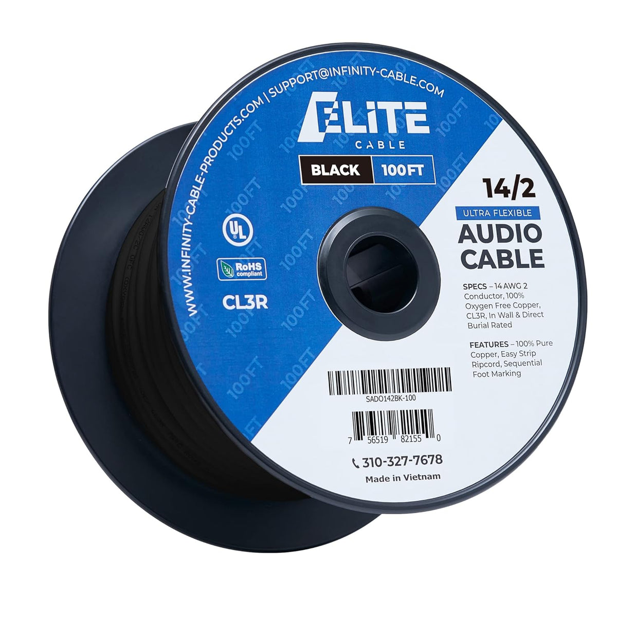 14AWG 4-Conductor 100ft White Oxygen Free Pure Bare Copper Speaker Wire Cable R2509