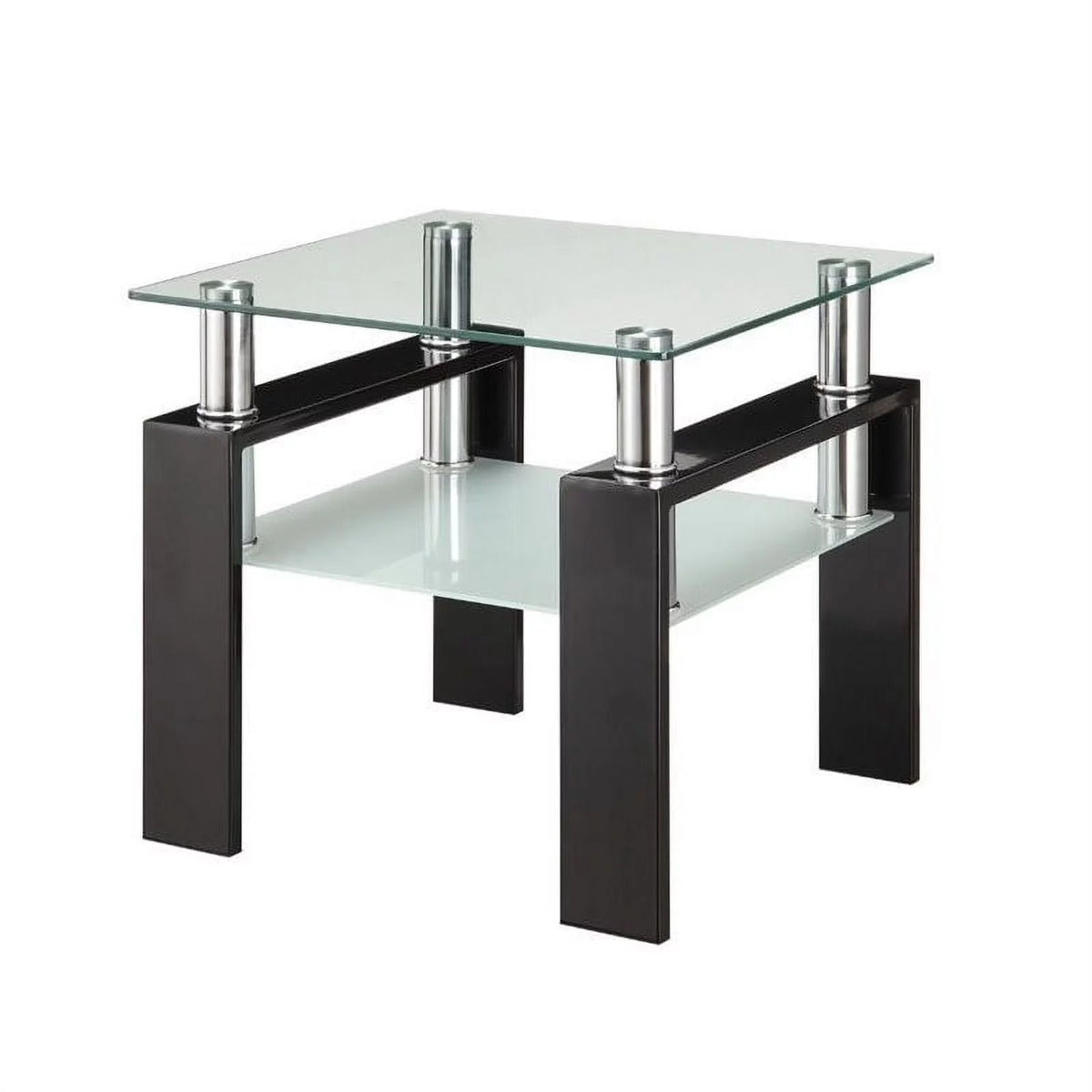 Black 2 Piece Glass Top Coffee Table and End Table Set Q4466